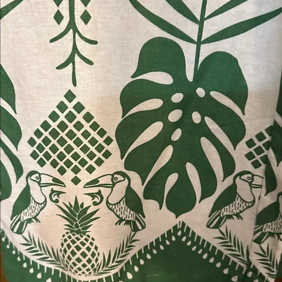 NEW Linen Blend Macaw Elegance Green Cream Leafy Tropical Print Wide Leg Pants S - Picture 11 of 17